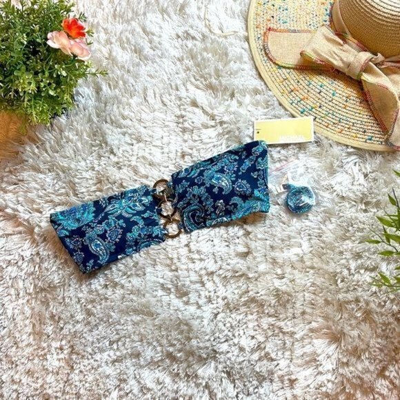 MICHAEL MICHAEL KORS Blue‎ Paisley Bikini Women's X-Small Bandeau Top - Picture 1 of 7